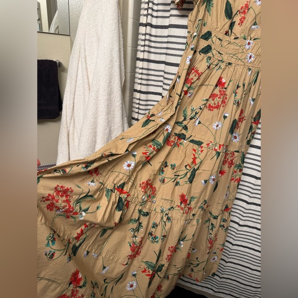 Anthropologie Floral Maxi Dress in Tan and Red - Picture 4 of 5